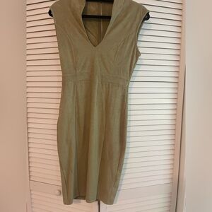 Green Suede V Neck Fitted Dress